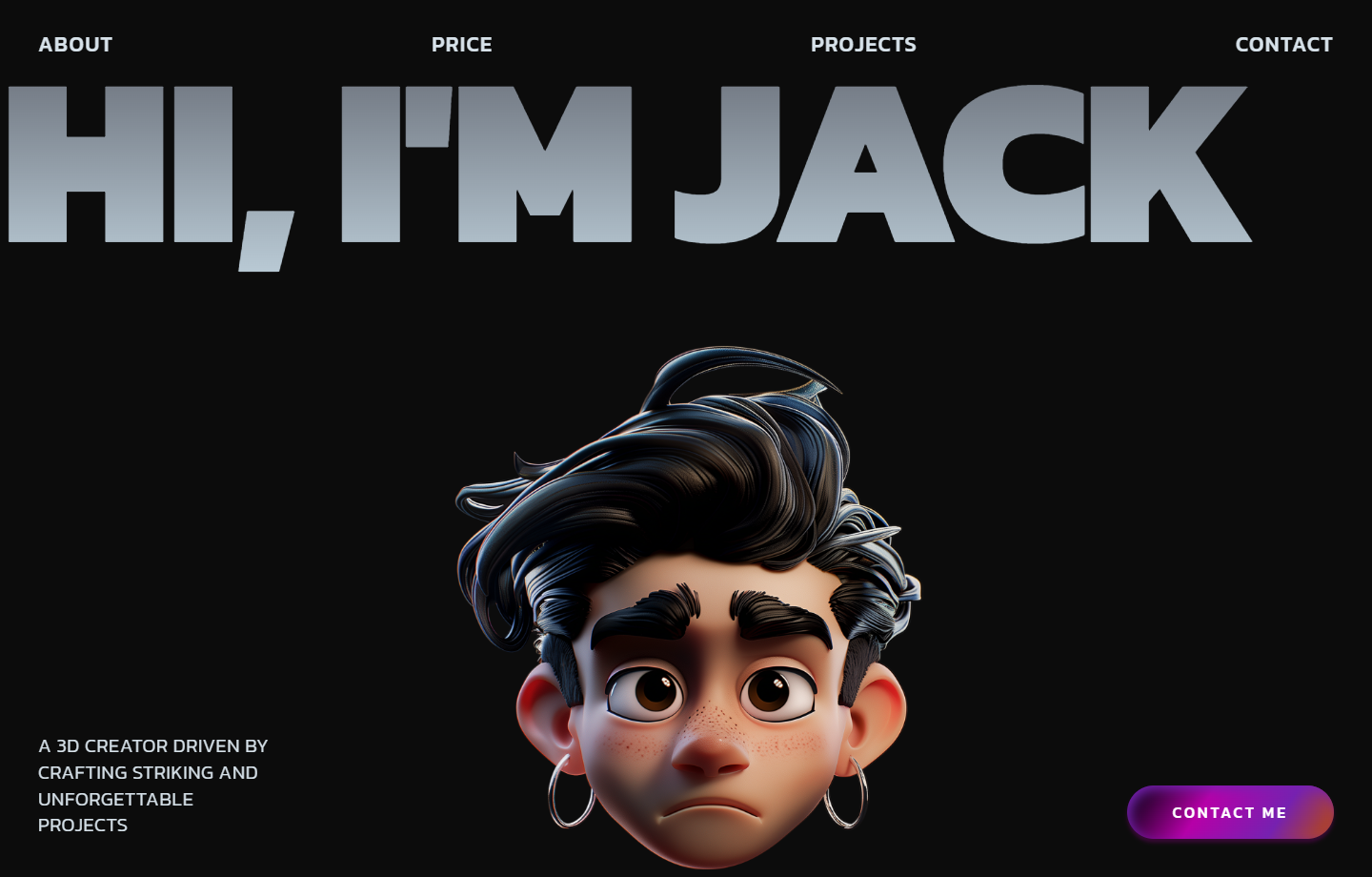 Превью лендинга портфолио 3D creator JACK